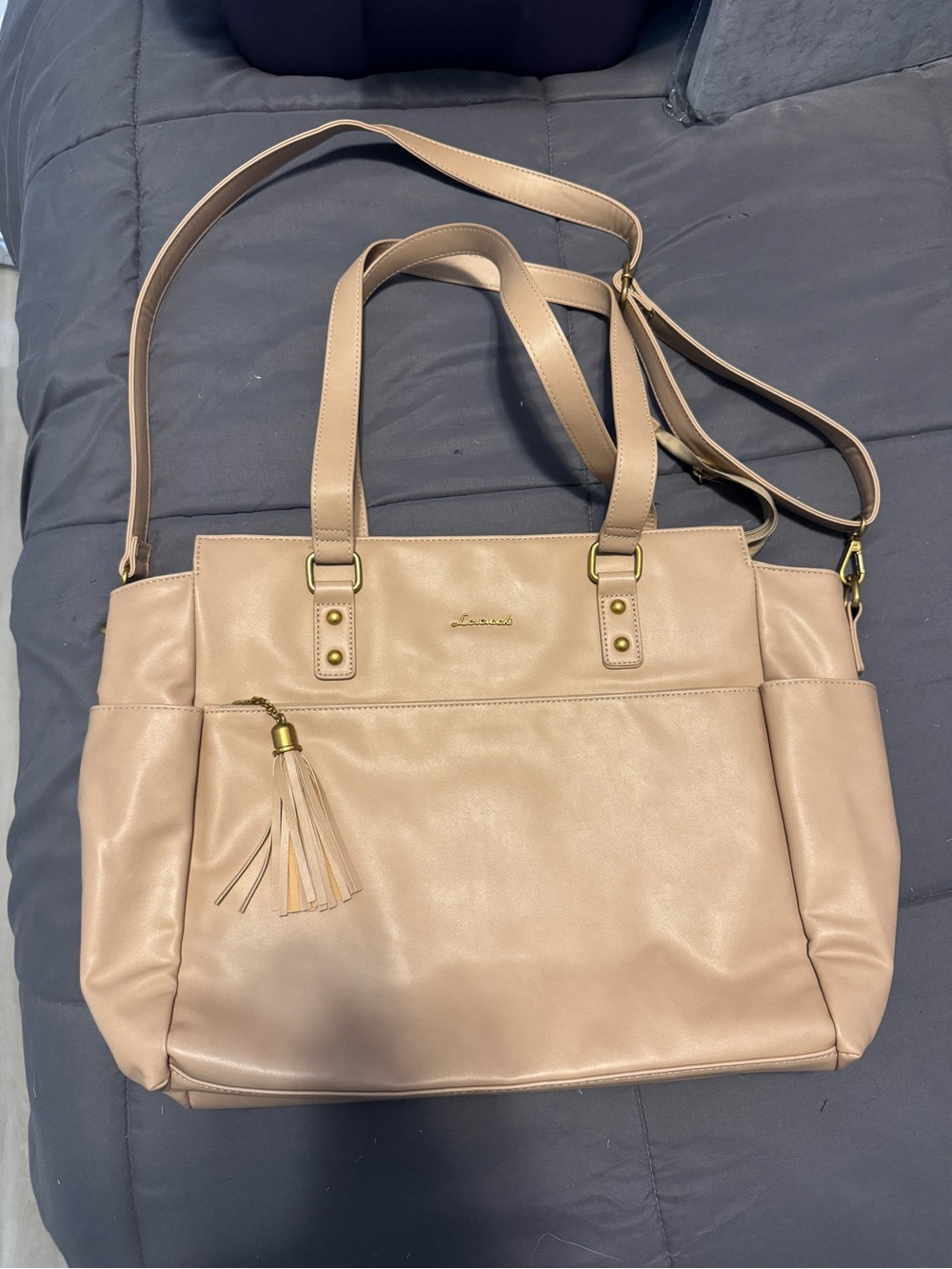 Lovevook Beige Women's Tote Bag with Tassel Accent